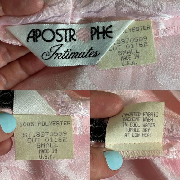 Vtg 90s Long Kimono Robe Small Powder Pink Floral Embossed Satin Belted Romantic - Picture 12 of 12